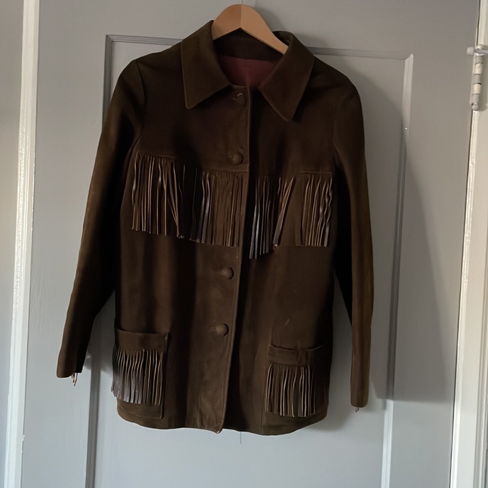 Vintage suede, fringe jacket, chocolate brown